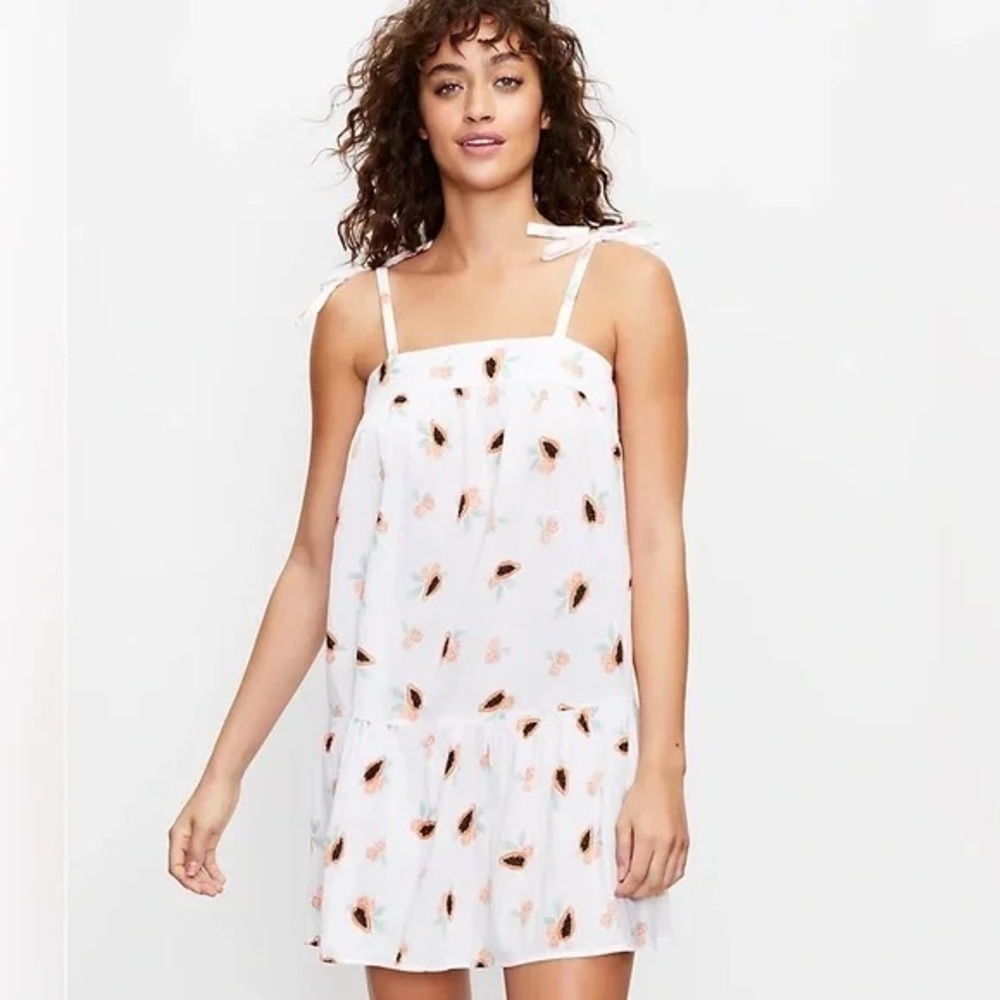 ❄️ Loft | Beach Papaya Tie Strap Swing Dress Size Small